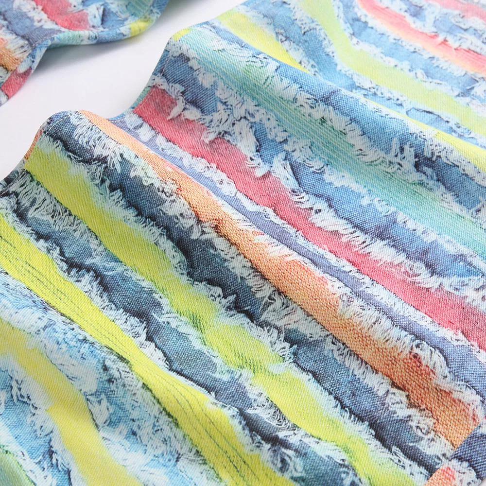 Men Y2K Wide Leg Jeans Colored Stripe Printed Pants Loose Cotton Denim Trousers 250716