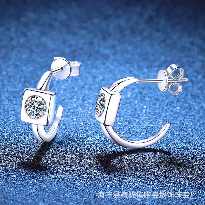 S Sterling Sier Design Sense Geometric Square D Color Moissanite Earrings for Women d3f