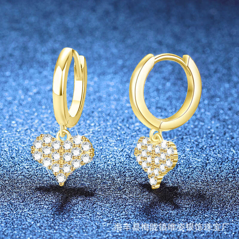 Hot Selling Moissanite Sterling Sier Fashionable Sweet Heart Drop Ins Niche Versatile Earrings 654