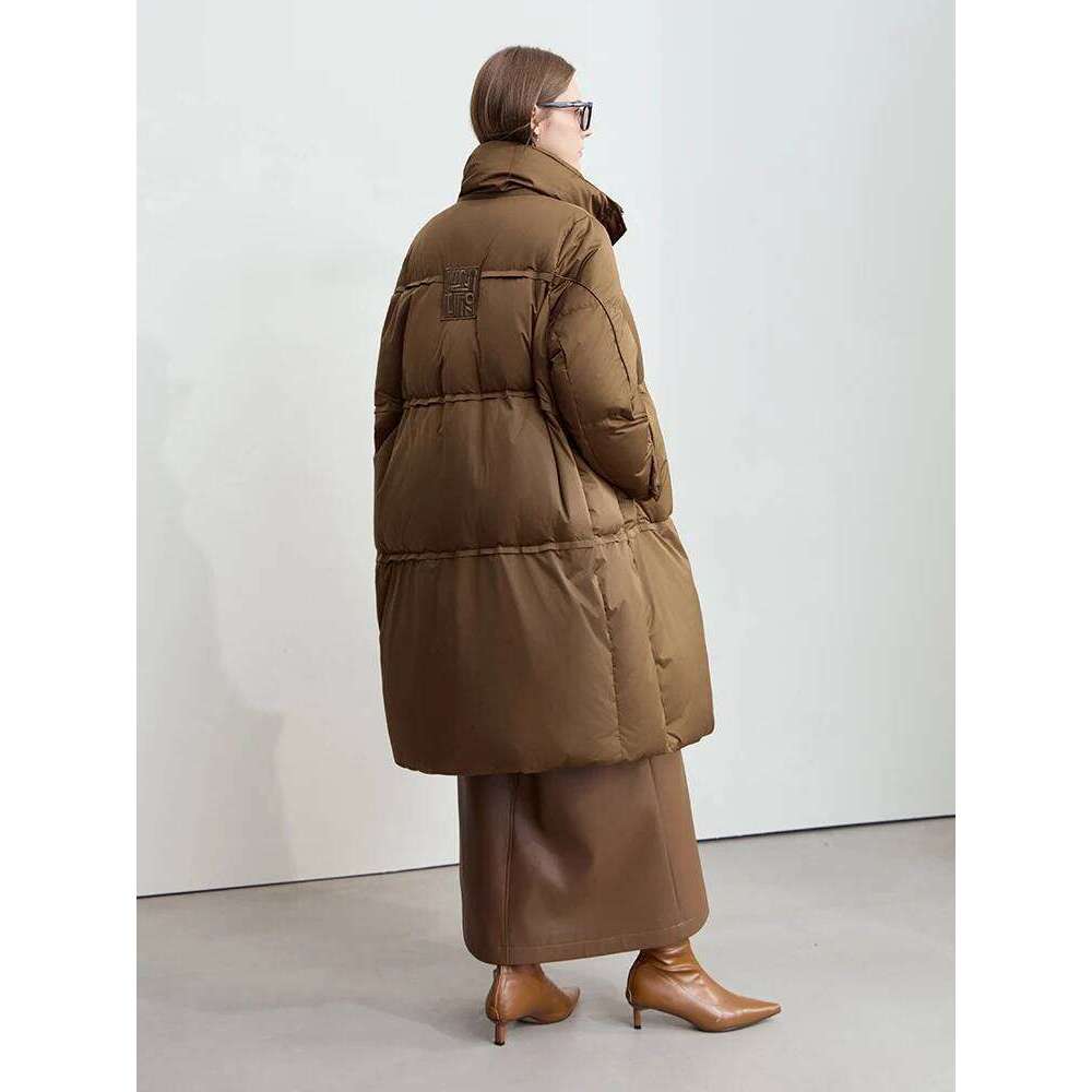 Amii 2024 Winter New Women's Velcro Loose Coat Top Warm Stand-Up Collar Letter Embroidered Seal Zipper Down Jacket 12444103 MDNG