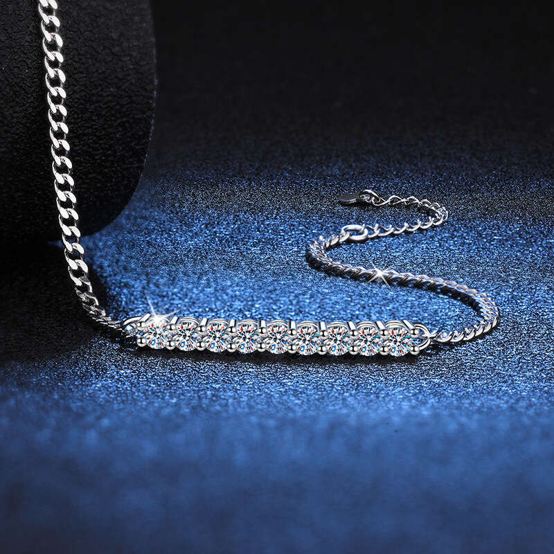 S Pure Sier Korean Style Smiling Cuban High-end Elegant D Color 90 Single Dia 3mm 10 Points Moissanite Bracelet c35