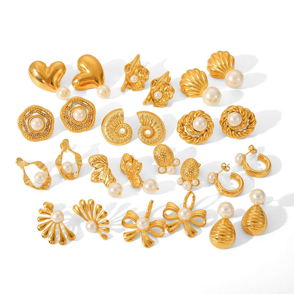 French INS Style Fashion High-End Pearl Gold Stainless for Women Light Titanium Steel Stud Earrings