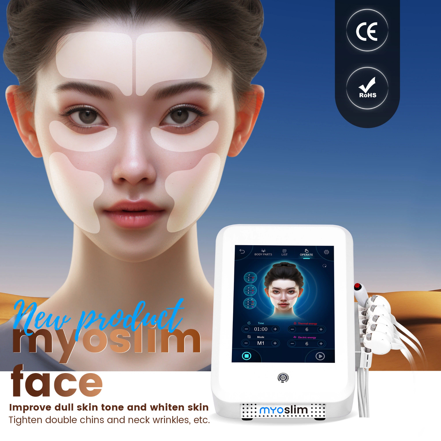 PEFACE MYOSLIM Professional Facial Electrostimulation EMS RF Machine Face Lifting Sculpt Pads Massager Skin Firming Wrinkle Removal Muscle Toning
