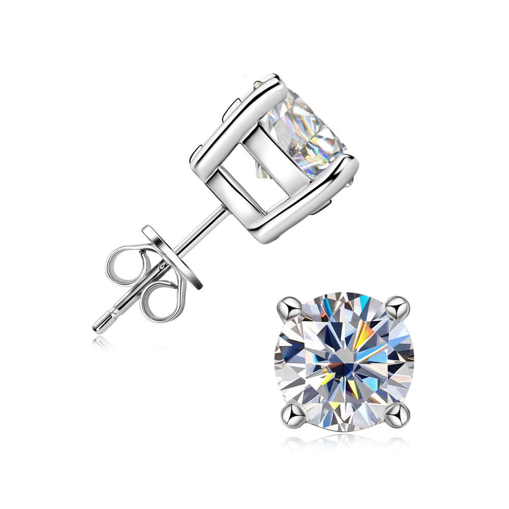 Classic Six-Prong D Color Moissanite Stud for Women, Sterling Sier Gold-Plated Earrings