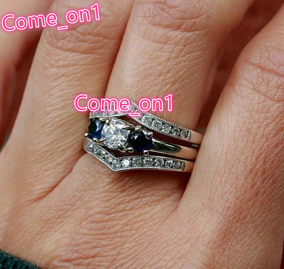 14K White Gold Plated Moissanite Rings Round Simulated Diamond Stunning Enhancer Band Ring