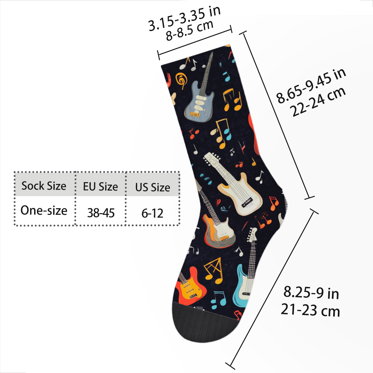 Groovy Guitar & Music Note Unisex Tube Sock C068