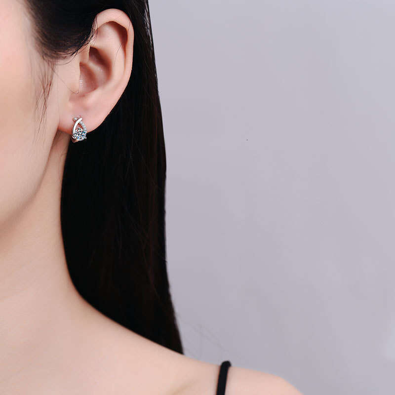 S Pure Sier Cross Water Drop Light Korean Style One Carat Moissanite Stud Earrings for Women e54