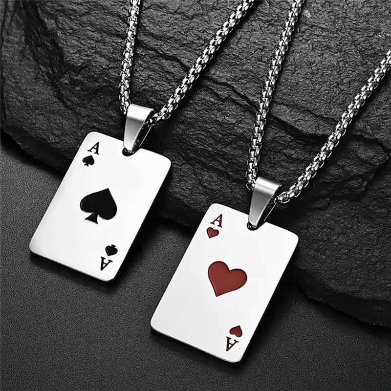 2-Piece Set Hip Hop Stainless Steel Card Ace of Spades Necklace for Men Pendant Chain Playing Cards Jewelry W250718