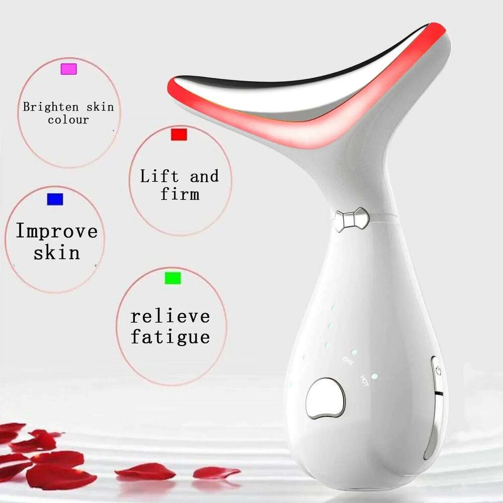 Neck Face Beauty EMS Vibration Massage 3 Colors Light LED Photon Therapy Skin Lifting Tighten Device Anti Wrinkle Remover