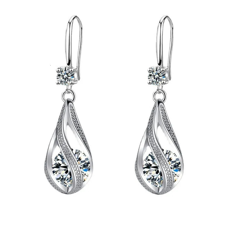 Fine 925 Sterling Silver Crystal Zircon Earrings Charms for Woman Cute Engagement Wedding Jewelry Gift 250715