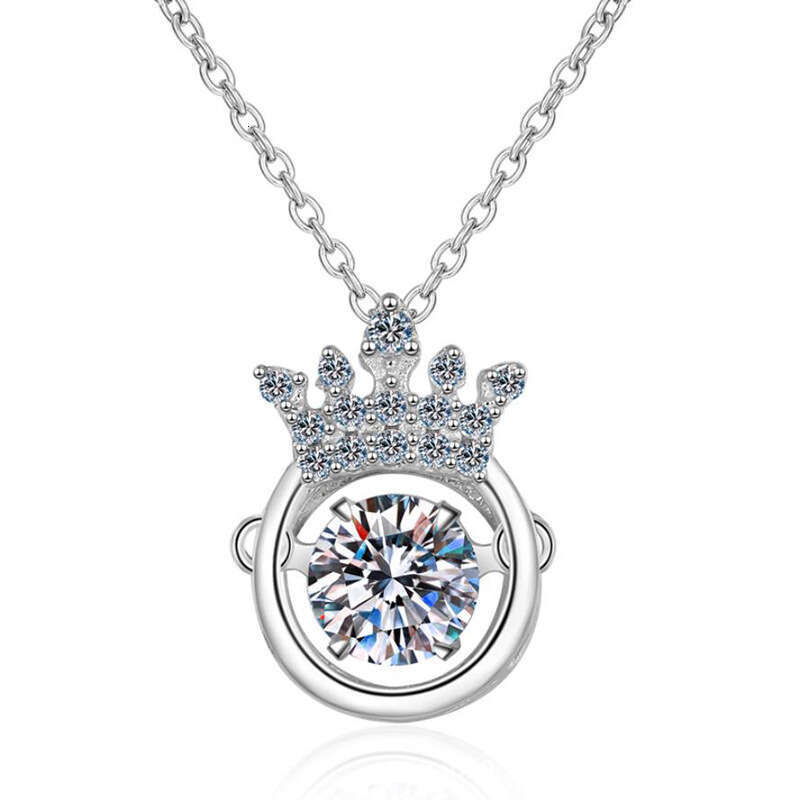 Moissanite S Pure Sier Necklace Dynamic Crown Beating Heart Qixi Valentine's Day Gift a3c