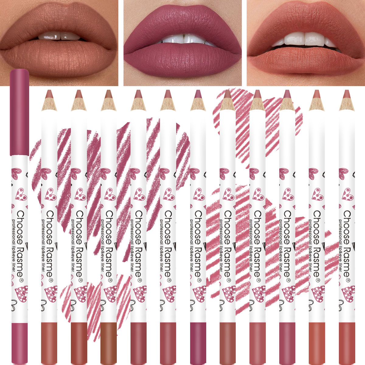 Choose Rasme 12PCS Heart-Shaped Lip Liner Set - Waterproof Matte Lip Pencils, Cute Love Design Long Lasting Lipstick Outline Makeup Kit