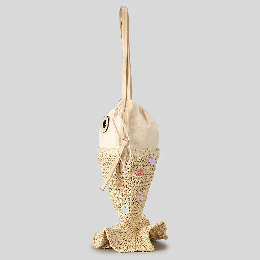 Ceative Sequins Fish Shaped Straw Women Shoulder Bags Paper Woven Crossbody Bag Funnuy Cute Summer Beach Bag Small Female Purses 250717