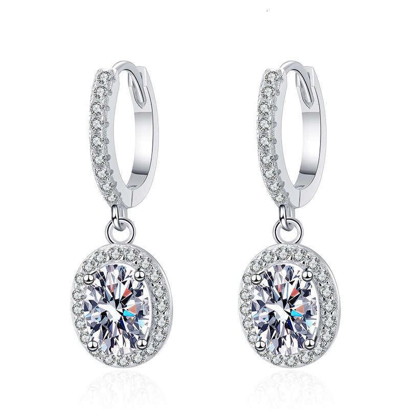 One Carat for Women, Sterling Sier Classic Egg-Shaped Plated Moissanite Earrings 2fd