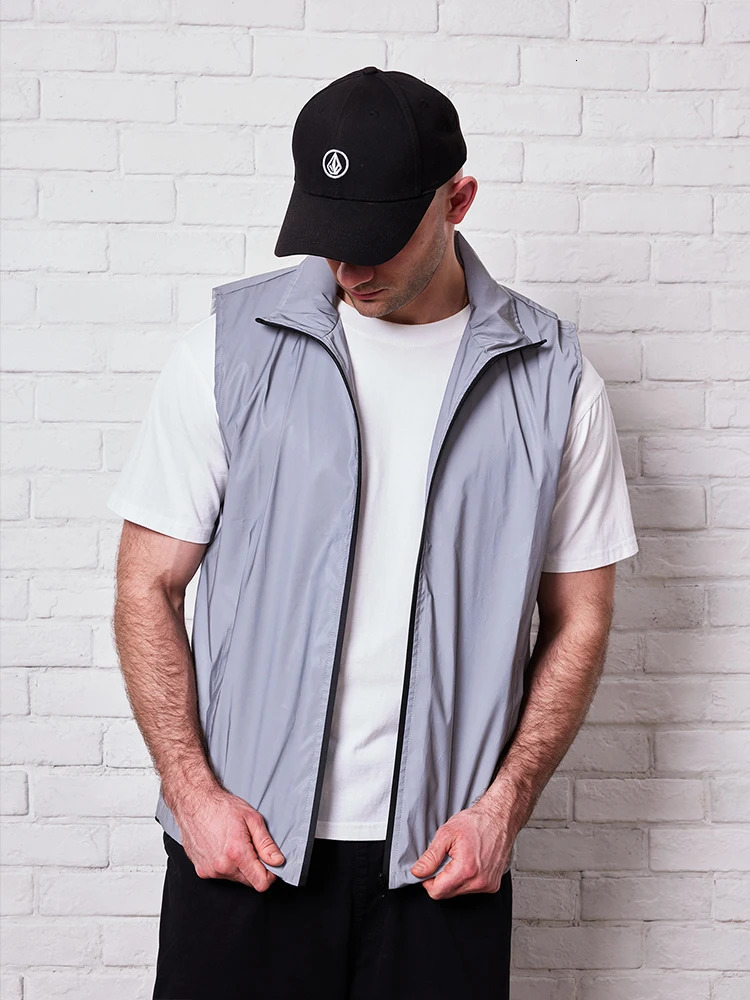 Spring Summer Thin Mens Reflective Vest Night Running Outdoor Stand Collar Sleeveless Jacket Streetwear Dancing Hiphop Clothes 250707