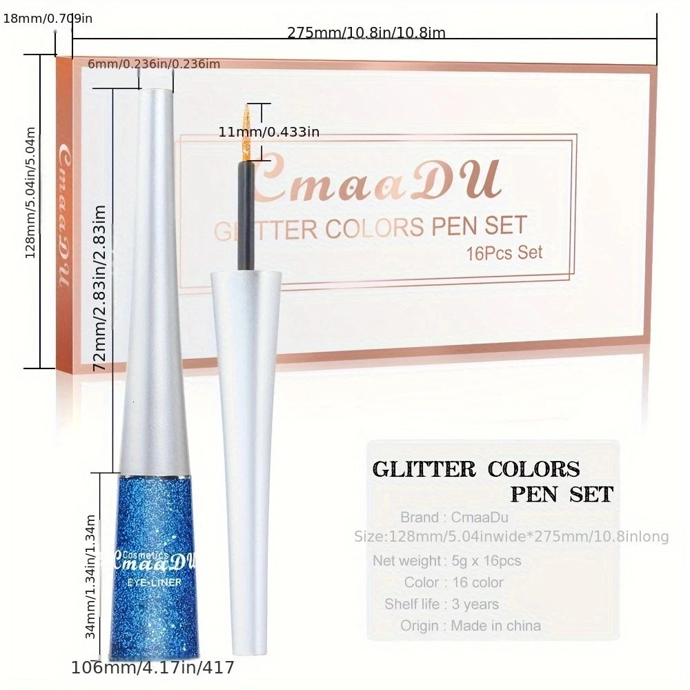 16 Pcs Sparkling Liquid Eyeliner Does Not Fade Lasting Waterproof Dazzle Stage Makeup High Density Pearl Ultra Shiny Makeup 250716