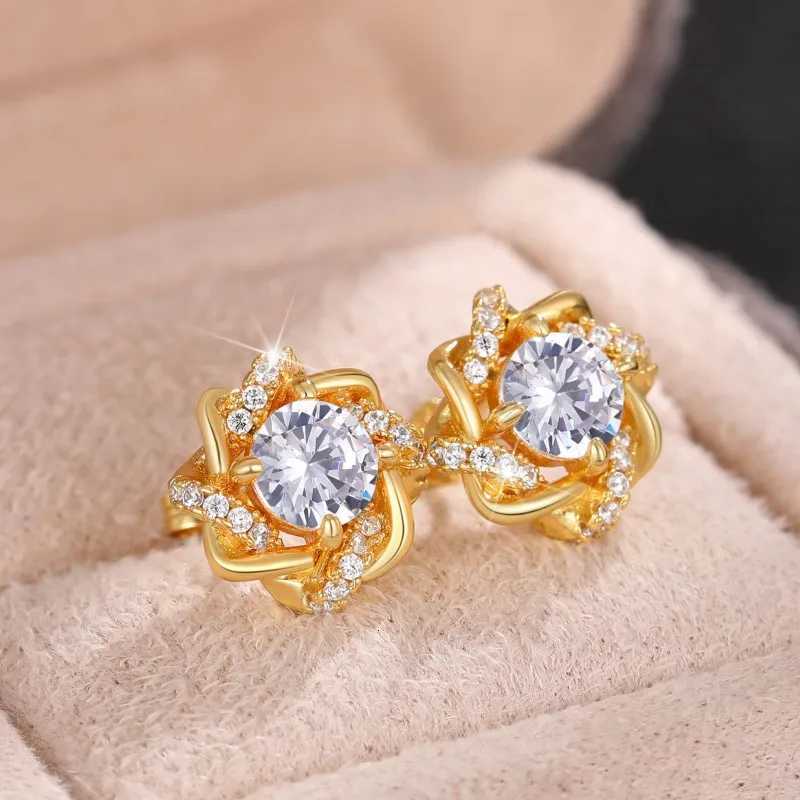 844 Dainty Gold Color Cubic Zirconia Stud Earrings for Women Fashion Contracted Design Bridal Wedding Earrings Luxury Jewelry XJ250718