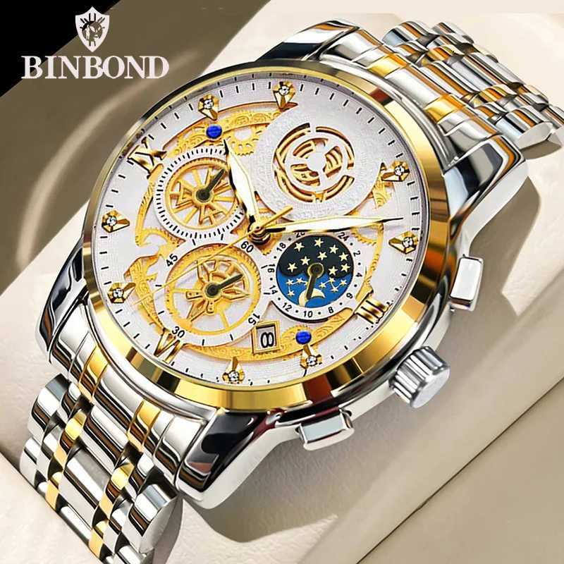 BINBOND Luxury Fashion Casual Quartz Men Watch Stainless Steel Strap Luxury Dial Luminous 30M Waterproof Business Men Wristwatch W250718