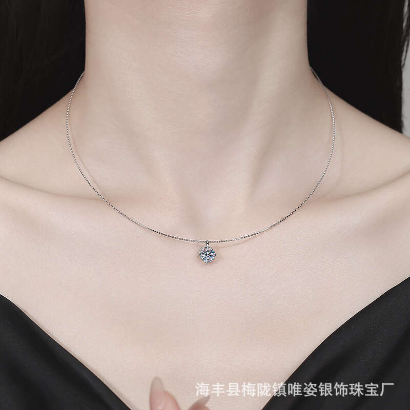Inss Sier Pendant Moissanite Clavicle Chain Detachable Korean Style Choker Necklace for Women 832