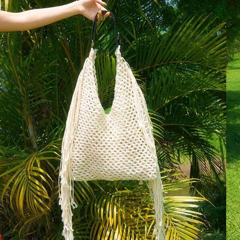 2025 New Tassel Fashion Hand Woven Beach Commuter Women's Shoulder Versatile Large Capacity Tote Bag