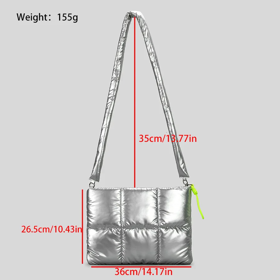 Fashion Quilted Padded Women Shoulder Bags Silver Clutch Purse Casual Nylon Down Cotton 11 Inch Ipad Inner Bag 14Inch Laptop Bag 250717