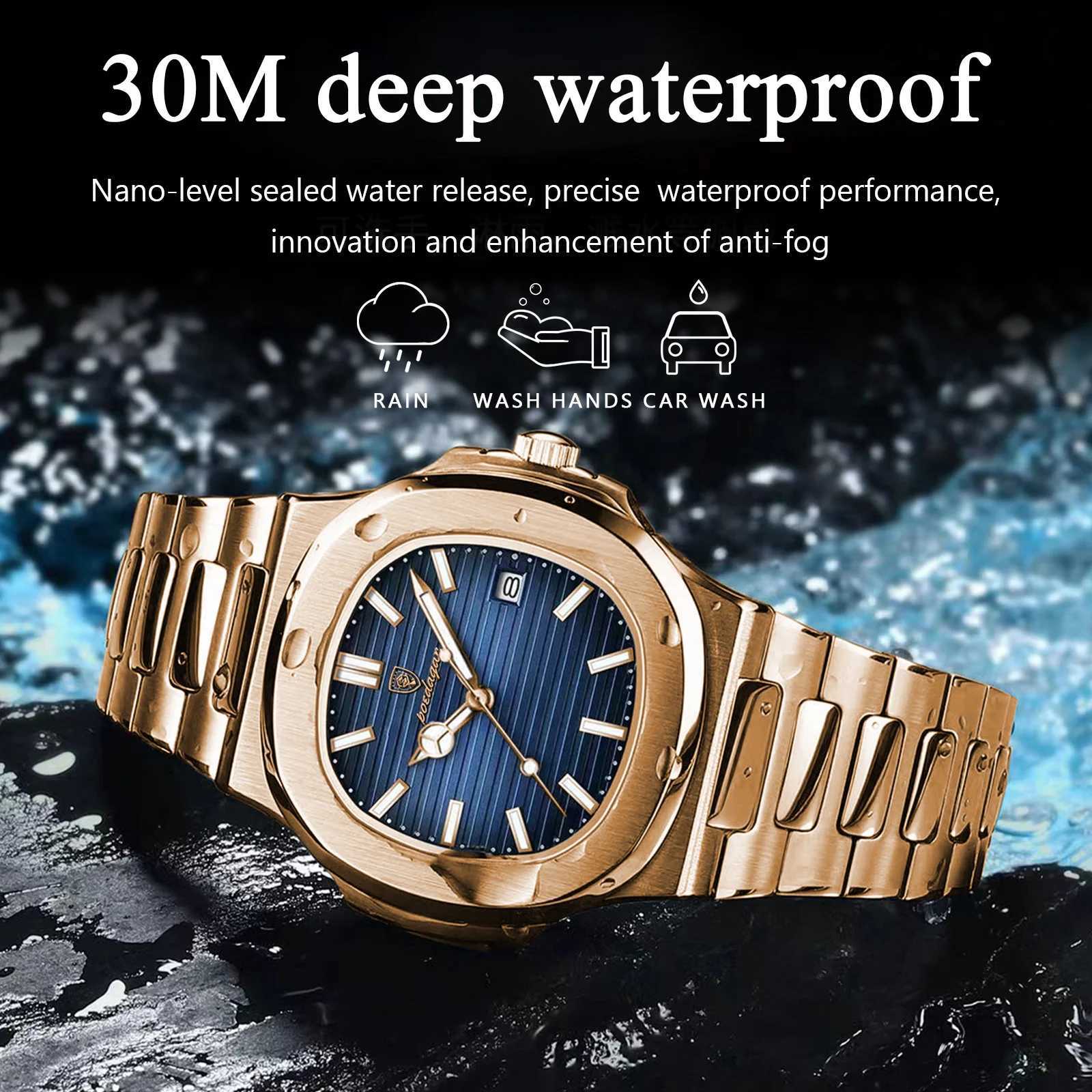 POEDAGAR Fashion Business Mens Watch Waterproof Luminous Date Stainless Steel Mens Quartz Watch Luxury Square Mens Watches Reloj W250718