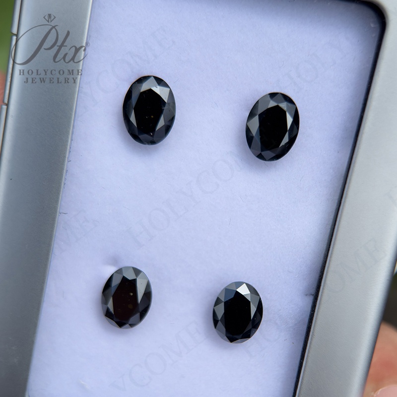 Holycome Black Color Loose Moissanite Stone Oval Cut 0.1~10ct VVS1 Moissanite Gemstones for Diamond Ring with GRA Certificate Precious Gems