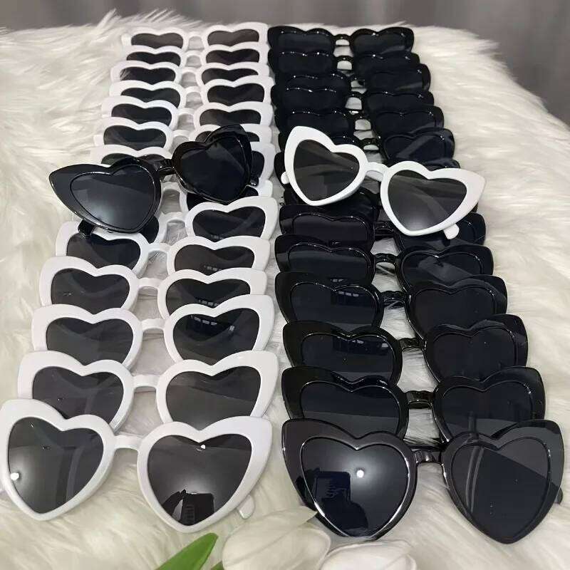 Black Glasses + 15 White Heart-Shaped Glasses, Bridal Groom Bridesmaid Supplies for Wedding Party