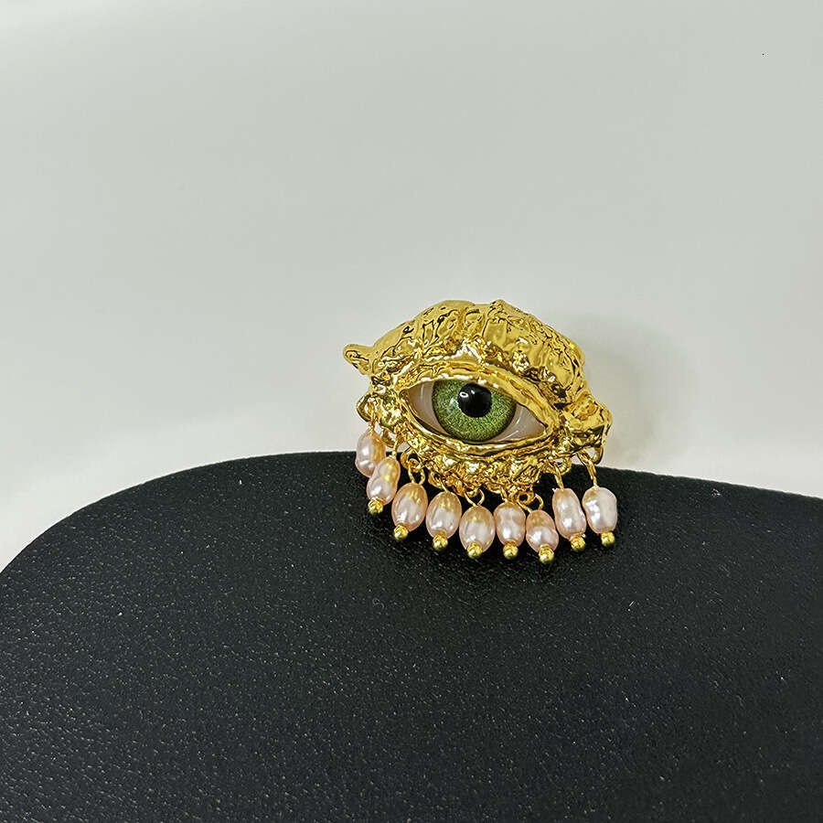 Vintage Personality Demon Eye Pearl Tassel Light High-end Sense Earrings Ring Necklace Set Accessories for Women