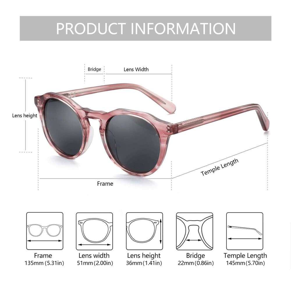 ZENOTTIC 2024 Fashion Acetate Polarized Sunglasses Round Vintage Shade UV400 New Men/Women Retro Sun Glasses 600001S