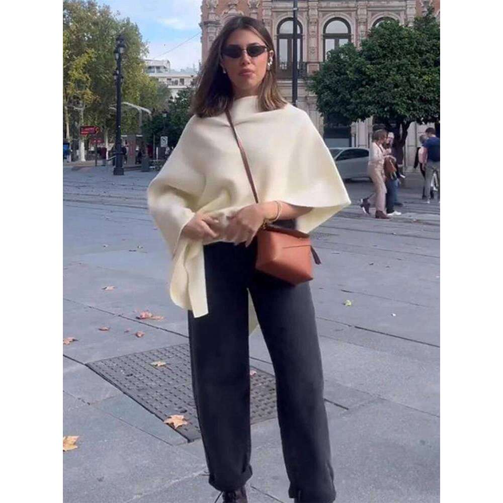 Draping Irregular Shawl Pullover Knitwear Loose Elegant Knitted Cape French Minimalist Cloak Knit Sweater Women Fashion Top New
