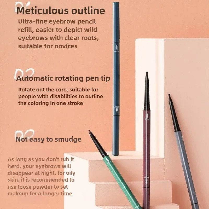 Waterproof Smooth Double-Head Eyebrow Pencil 6 Colors with Brush Sweatproof Gel Tattoo Cosmetic Stick for Perfect Brows 250712