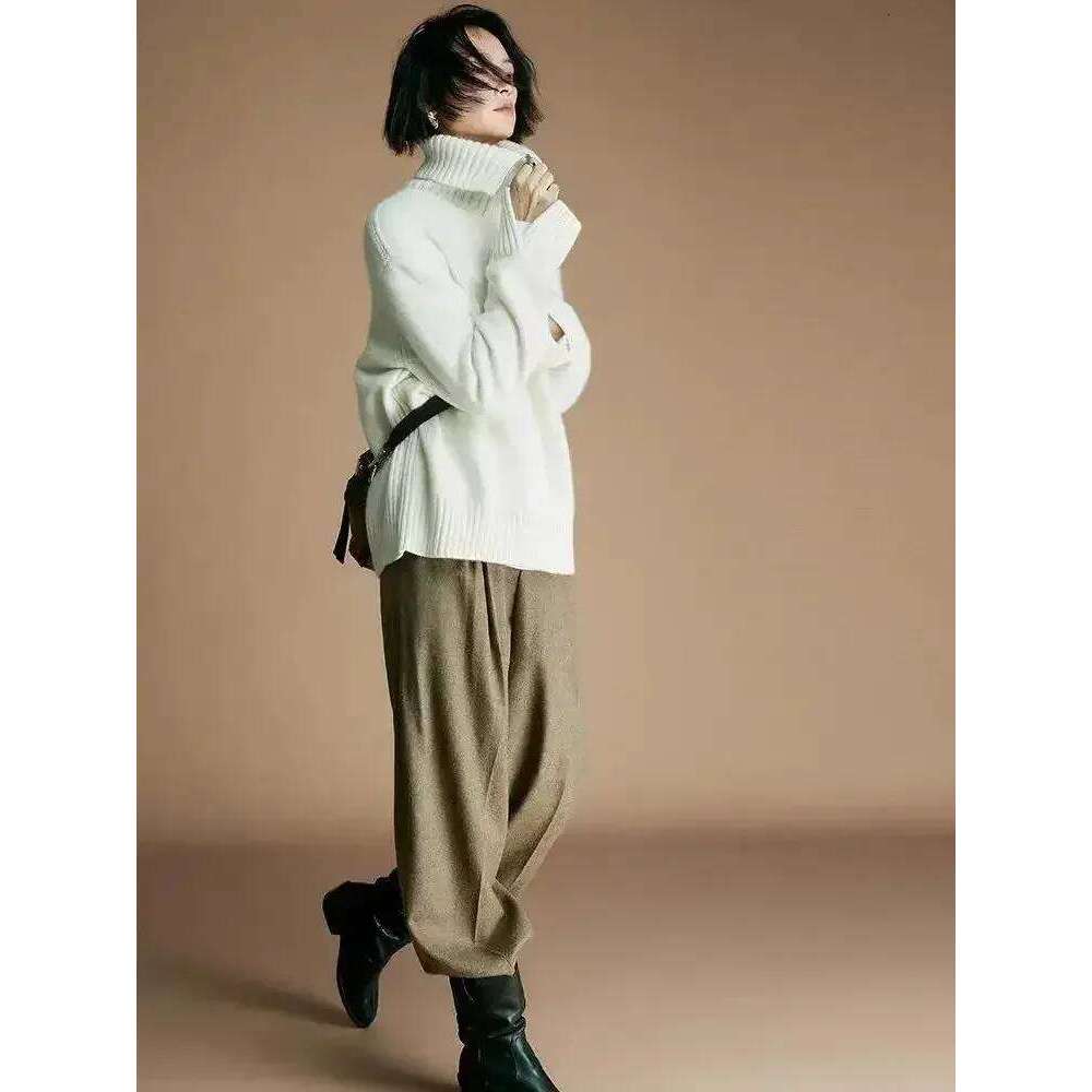 Loose Casual Sweater Women Lapel Zipper Autumn Winter Jumpers Knitwear Soft Warm Tops Femme Comfortable Pullover Turtleneck 2024 MDNG