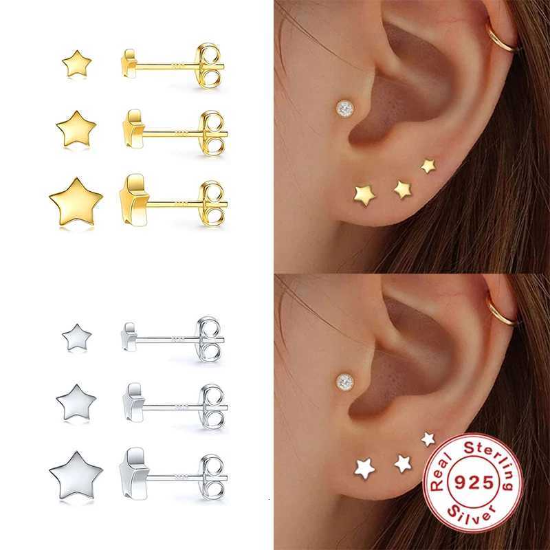 3pcs/set Bling Zircon Earrings 925 Sterling Silver Cute Mini Heart Star Stud Earrings Ear Bone Earlobe Piercing Jewelry XJ250718