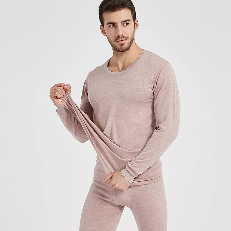 Men 100% Merino Wool Winter 250gsm thickness Thermal Warm Underwear set Breathable Tops Pants Set 250715