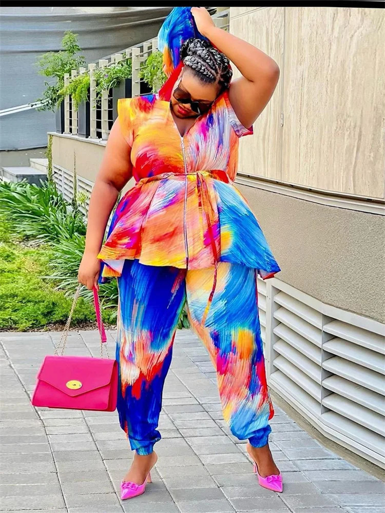 Wmstar Plus Size Women Clothing Two Piece Set Hoodies Tie Dye Casual Loose Top and Pants Matching Suit Wholesale Drop 250714