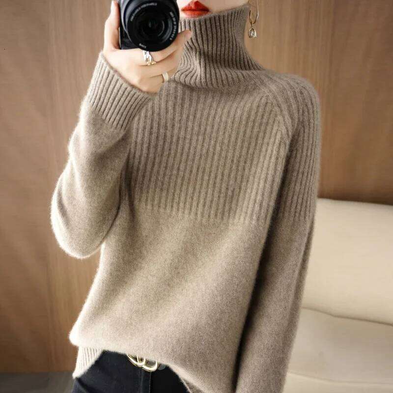 Winter High Neck Sweater Women New Loose Pullover Autumn Warm Cashmere Knitted Women's Long Sleeve Top Solid Color Comfortable MDNG