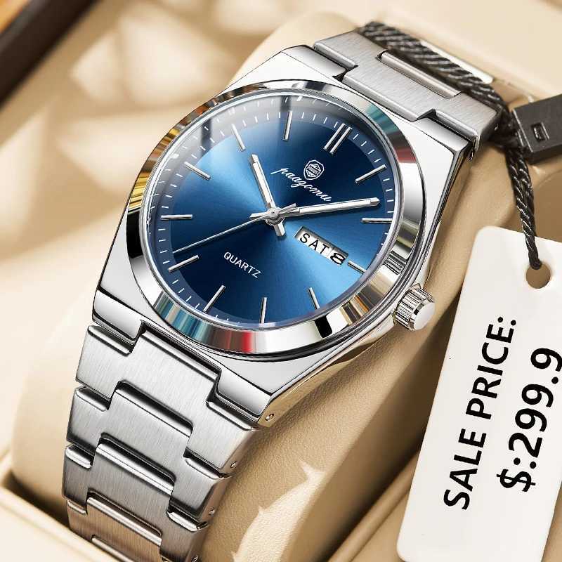Pengagar Luxury Men Watch Date Week Waterproof Luminous Stainless Steel Watch For Man Casual Quartz Mens Watches Male Sport+Box W250718