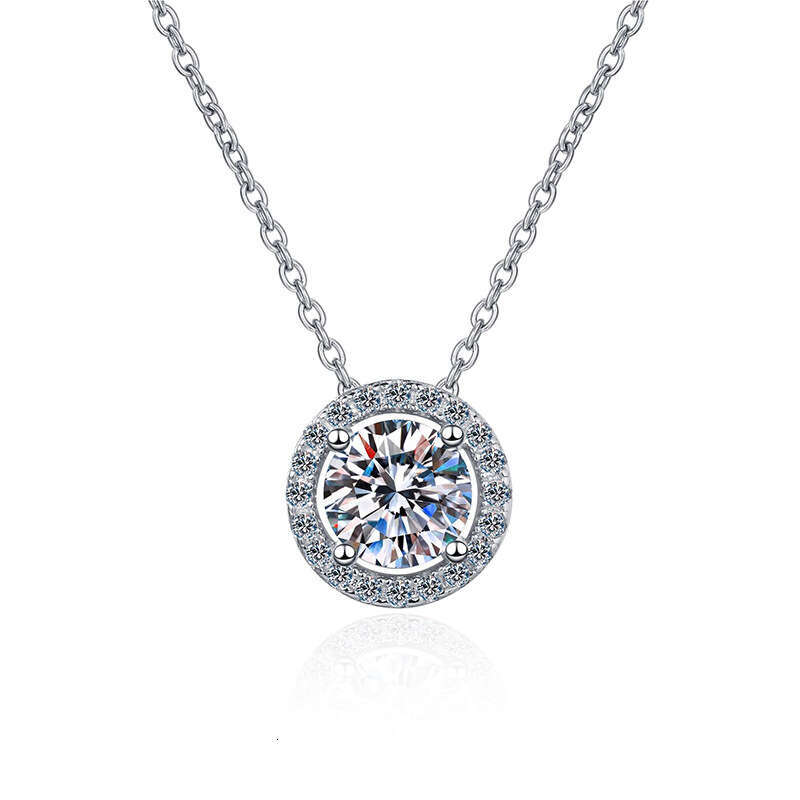 Moissanite Necklace Sier Pendant Plated PT950 Classic Precision Round Fashion Simple Collarbone Chain 903