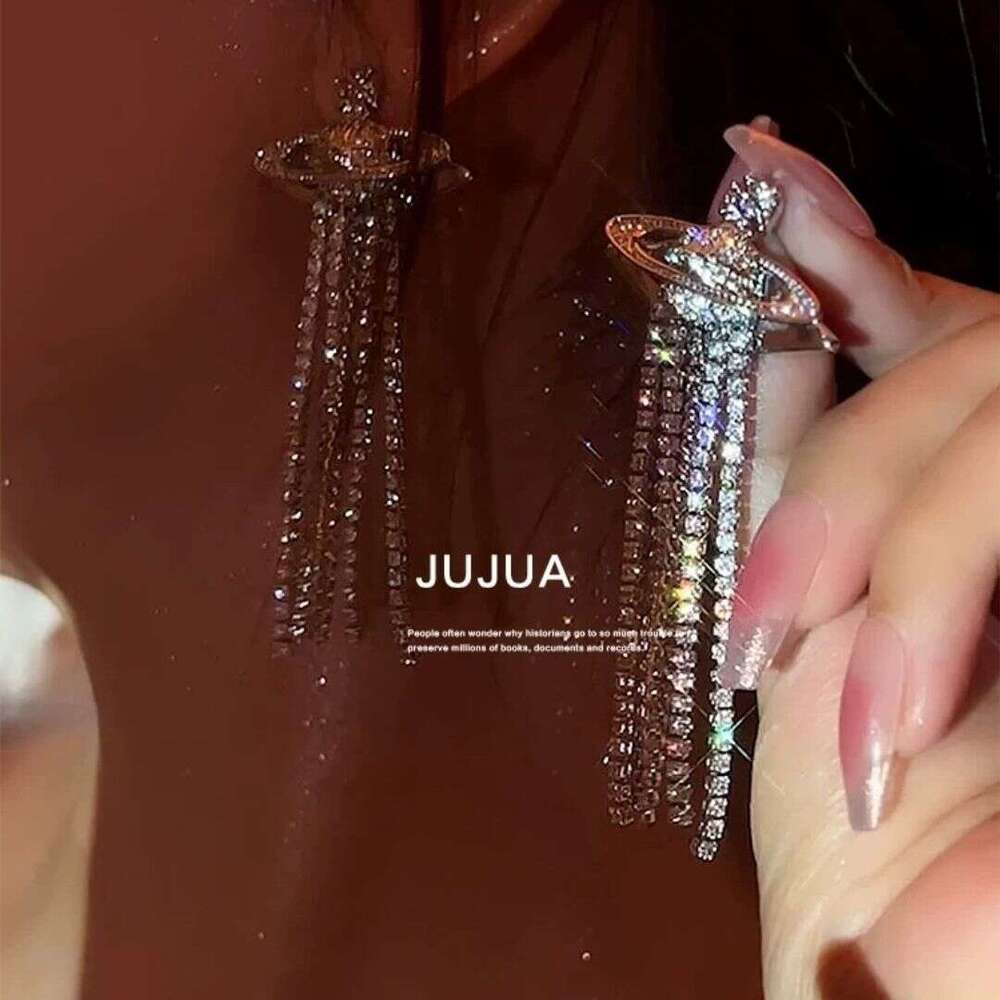 Dongju Saturn Invitation Sexy Explosive Super Shiny Planet Long Elegant Versatile Tassel Earrings Make Face Look Smaller