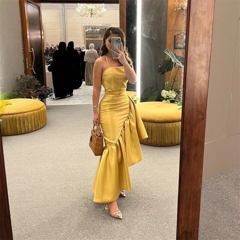 Arabic Aso Ebi Yellow Prom Dress Beaded Crystals Evening Gowns Feather Birthday Engagement Second Gown Dress Women Formal Wear Customized