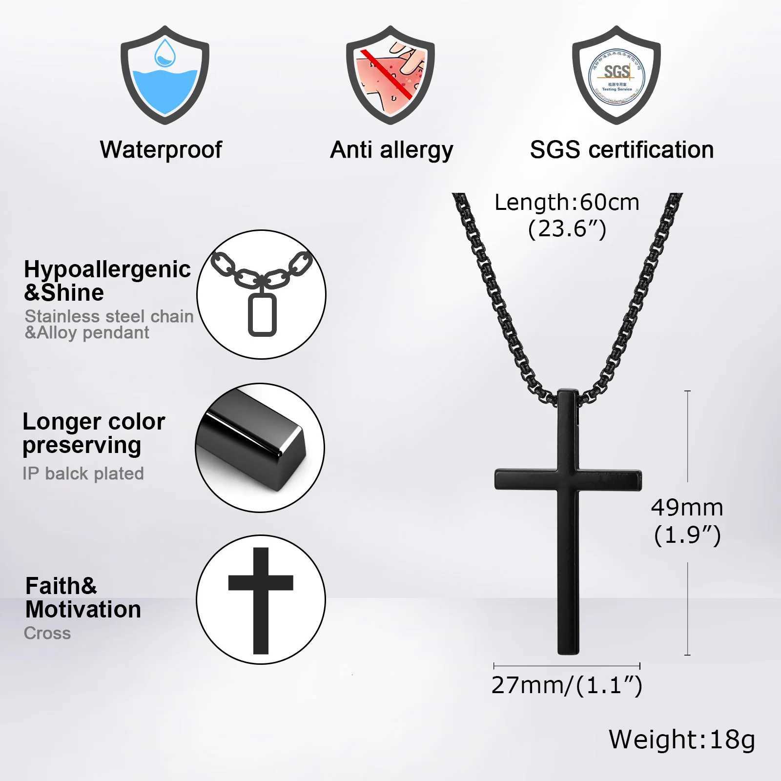 50pcs Vnox Unisex Box Chain Cross Necklaces Men Women Stainless Steel Chain with Alloy Cross Pendant Religious Faith Cross Necklace W250718