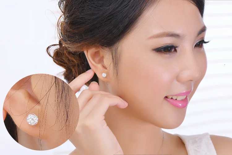 6/8/10mm White S925 Stamp Silver Color Earrings Micro Disco Balls Crystal Stud Earring Safe for Skin Women Jewelry Wholesale XJ250718