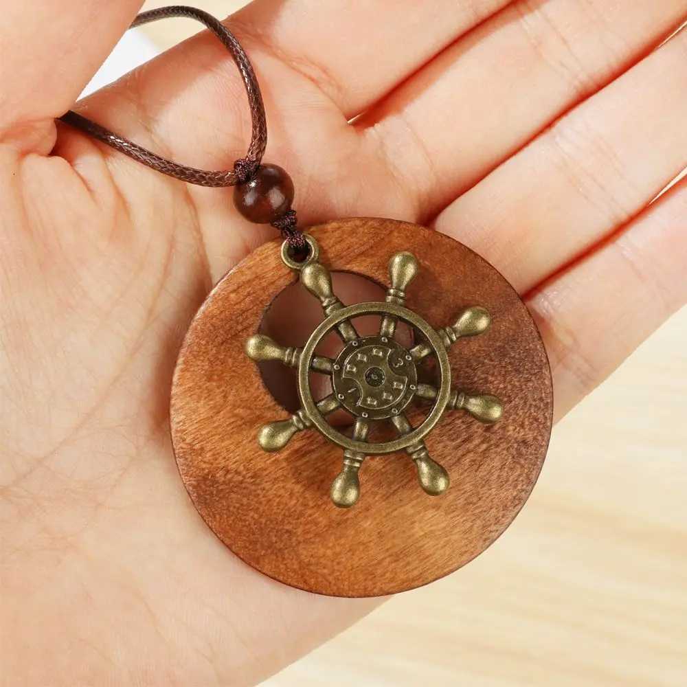 Hot Retro Ethnic Sweater Chain Round Wooden Long Sweater Necklace Vintage Clock Pendant Jewelry Neck Accessories Gifts Collar W250718
