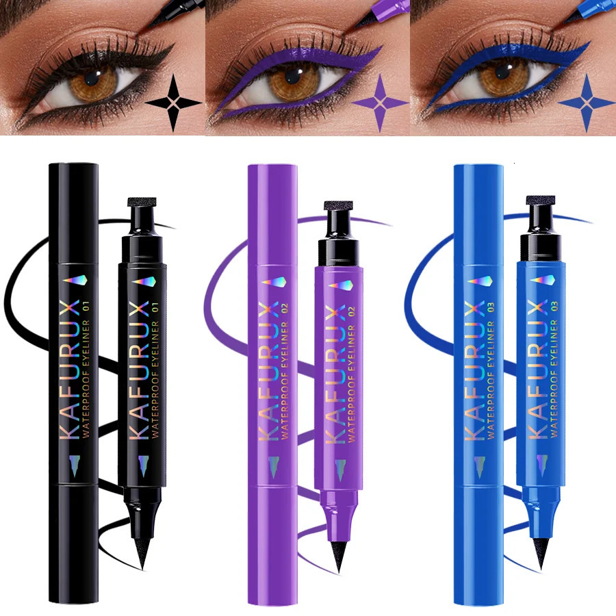 3 Colors Double Head Star Seal Eyeliner Waterproof Stamp Pen Black Blue Purple Eye Liner Pencil Fast Drying Lazy Eye Makeup 250717