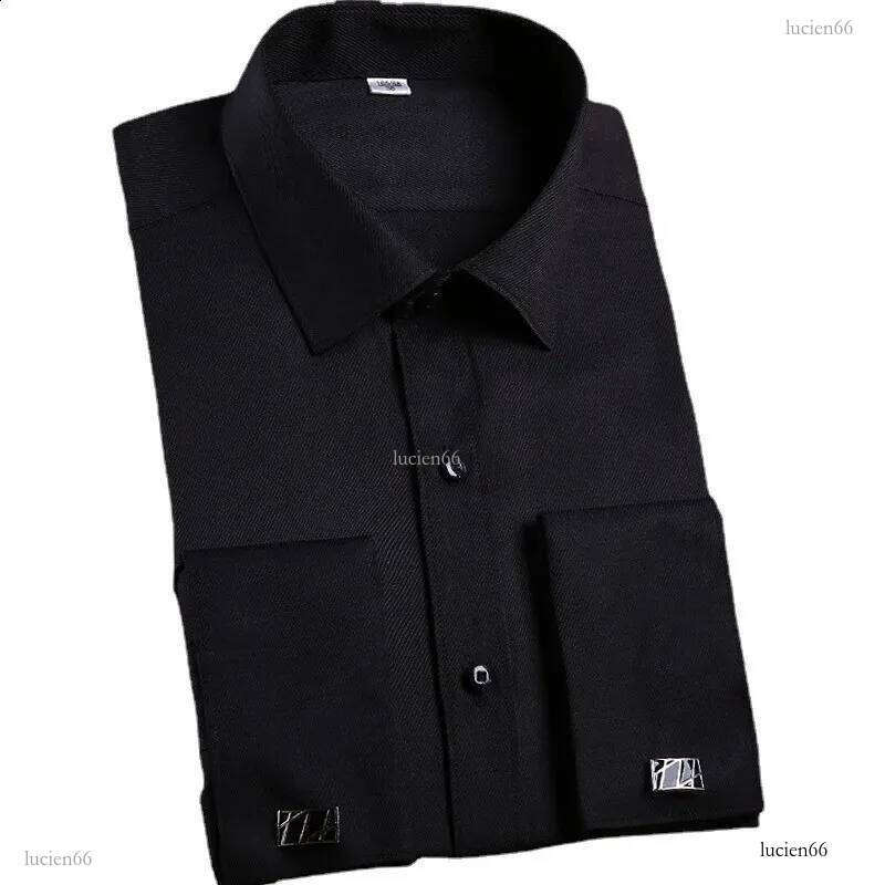 Quality Mens Dress Shirts French Cuff Long Sleeved Business Casual Slim Fit Solid Color French Cufflinks Shirts Tuxedo Shirt 240822