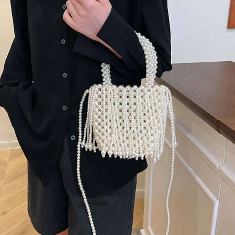 Tassel Woven Handbag Women's 2025 New Versatile Pearl Chain Shoulder Crossbody Bag