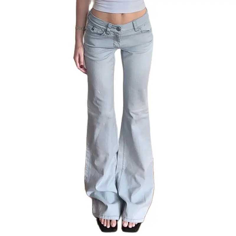 Rockmore High Street Low Rise Flare Jeans for Women Y2K Aesthetic Basic Skinny Jean Pants Vintage Washed Denim Trousers Korean R250718