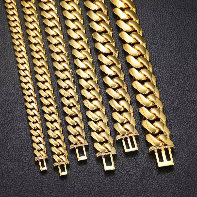 10-20mm 7-9 Inch Miami Cuban Link Chain Iced Out Gold Plated Brass Zircon Diamond Rappers Hip Hop Jewelry Anklet Bangle Bracelet