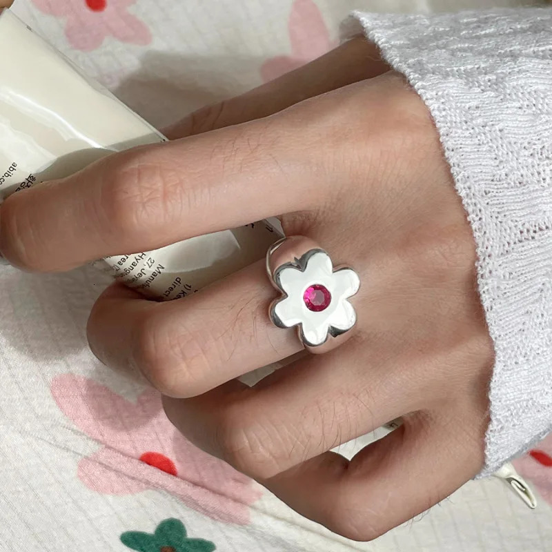 Minimalist Silver Color Flower Open Rings for Women Couples Fashion Metal Double Layer Chain Tassel Geometric Ring Jewelry 250716